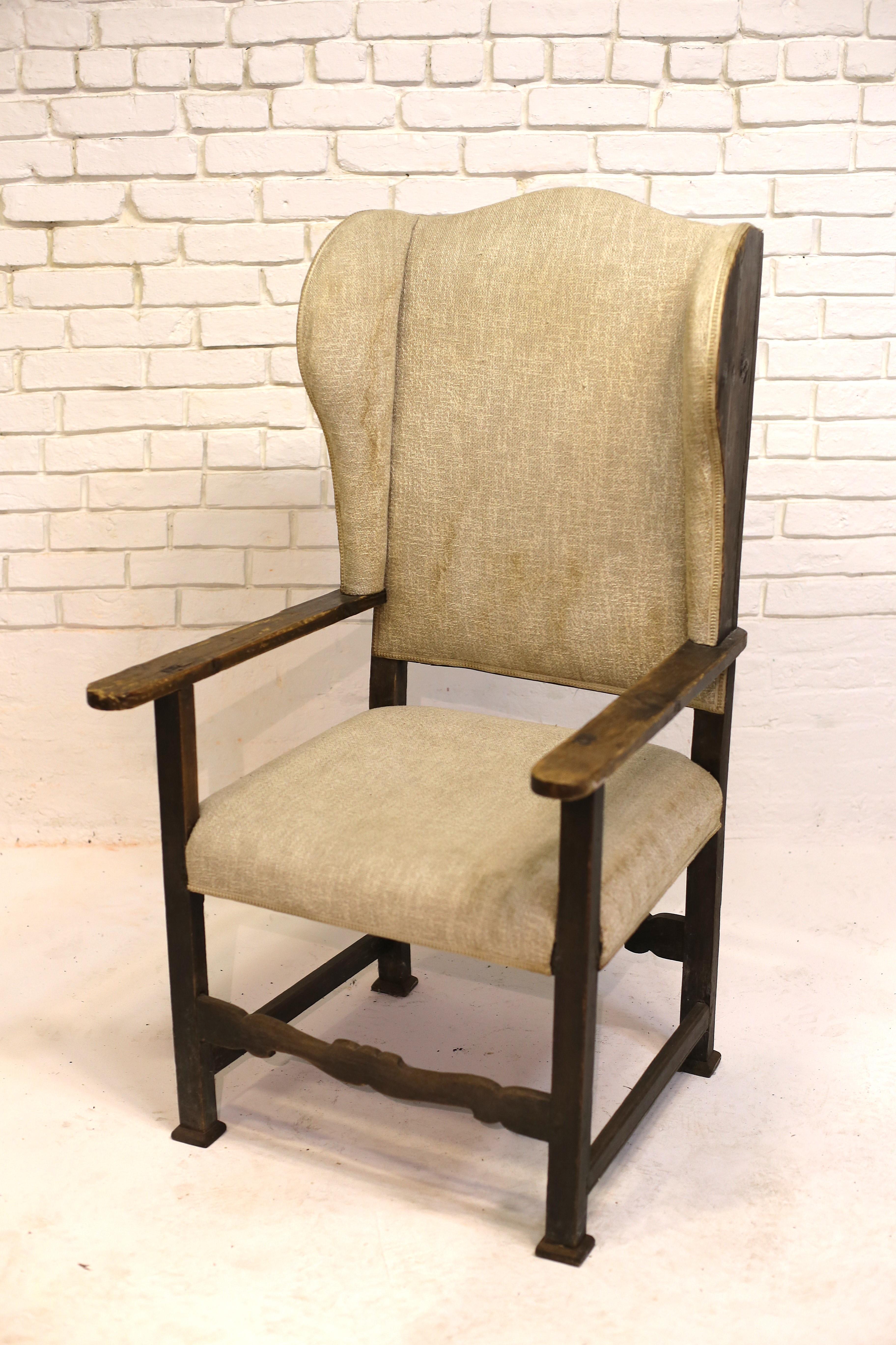 Extraordinary Late Baroque Pinewood Wingback Armchair, Southern Germany, 18th Century. 

This extraordinary armchair is highly simple yet refined in construction, with a pine frame that runs to the wings themselves. The frame itself is in fantastic