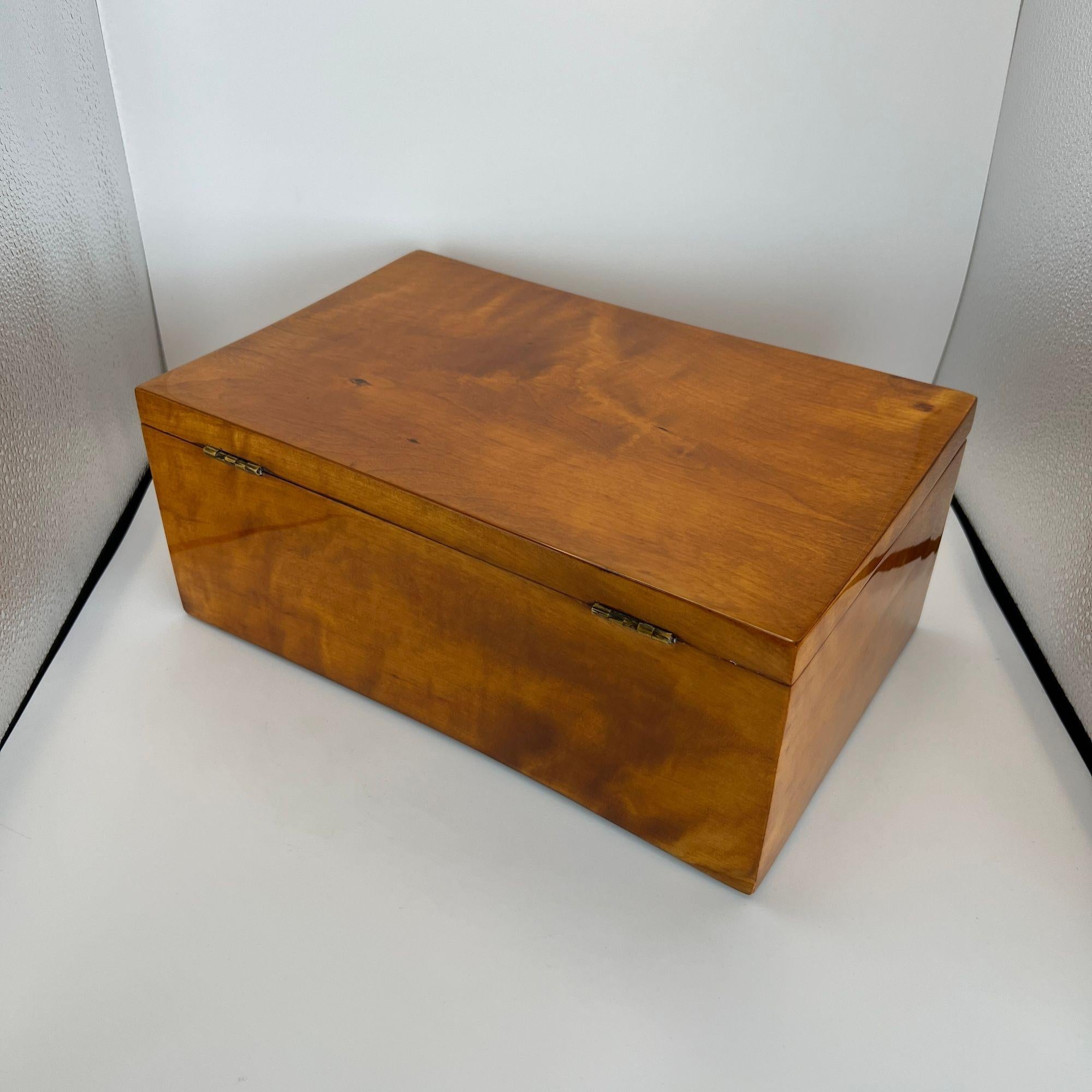 Brass Late Biedermeier Box, Birch Solid Wood, Northern Germany, circa 1840 For Sale