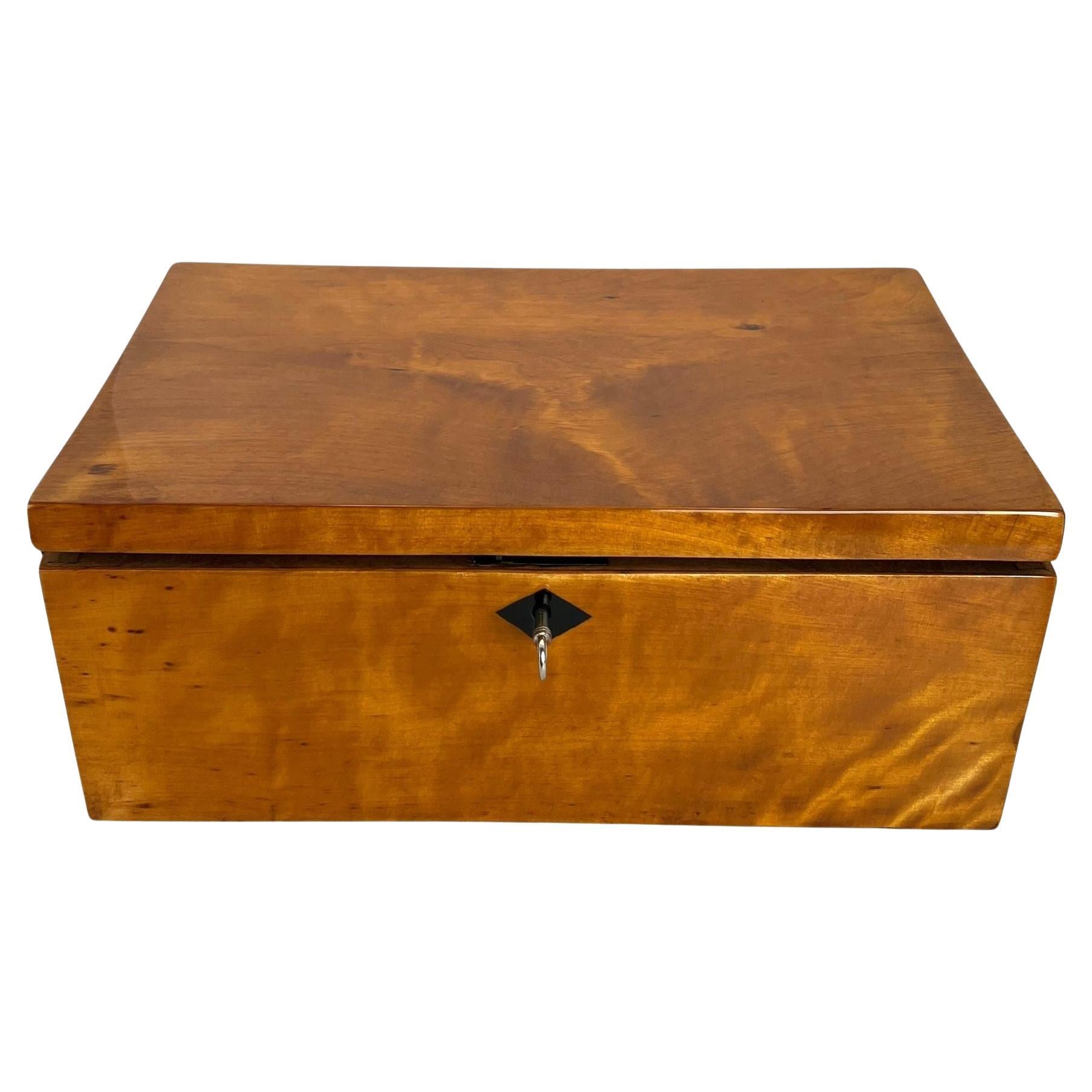 Late Biedermeier Box, Birch Solid Wood, Northern Germany, circa 1840 For Sale