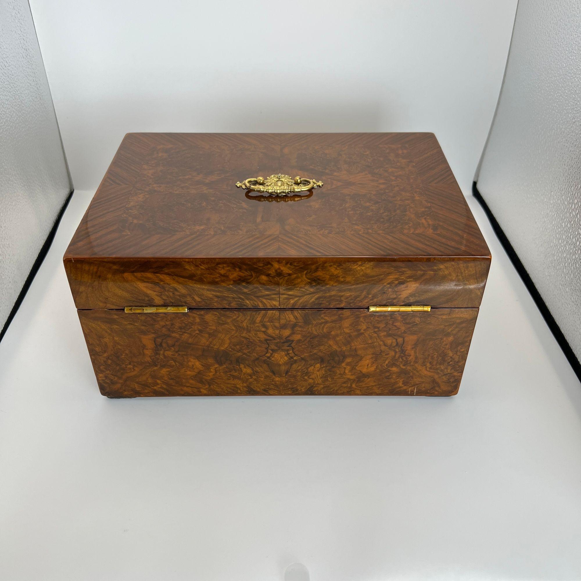 Brass Late Biedermeier Box, Walnut and Walnut Burl, Austria circa 1850 For Sale