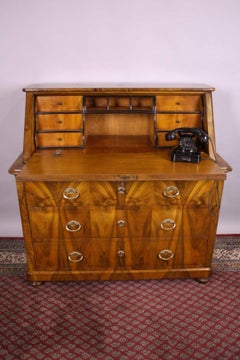 Late Biedermeier Walnut Wood Secretaire with Hidden Compartment