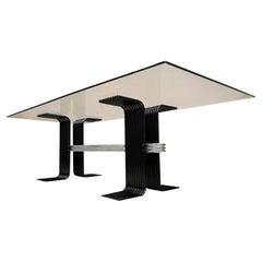 Late Brazilian Modern Dining Table in Iron, Chrome & Glass, Forma, Brazil, 1970S