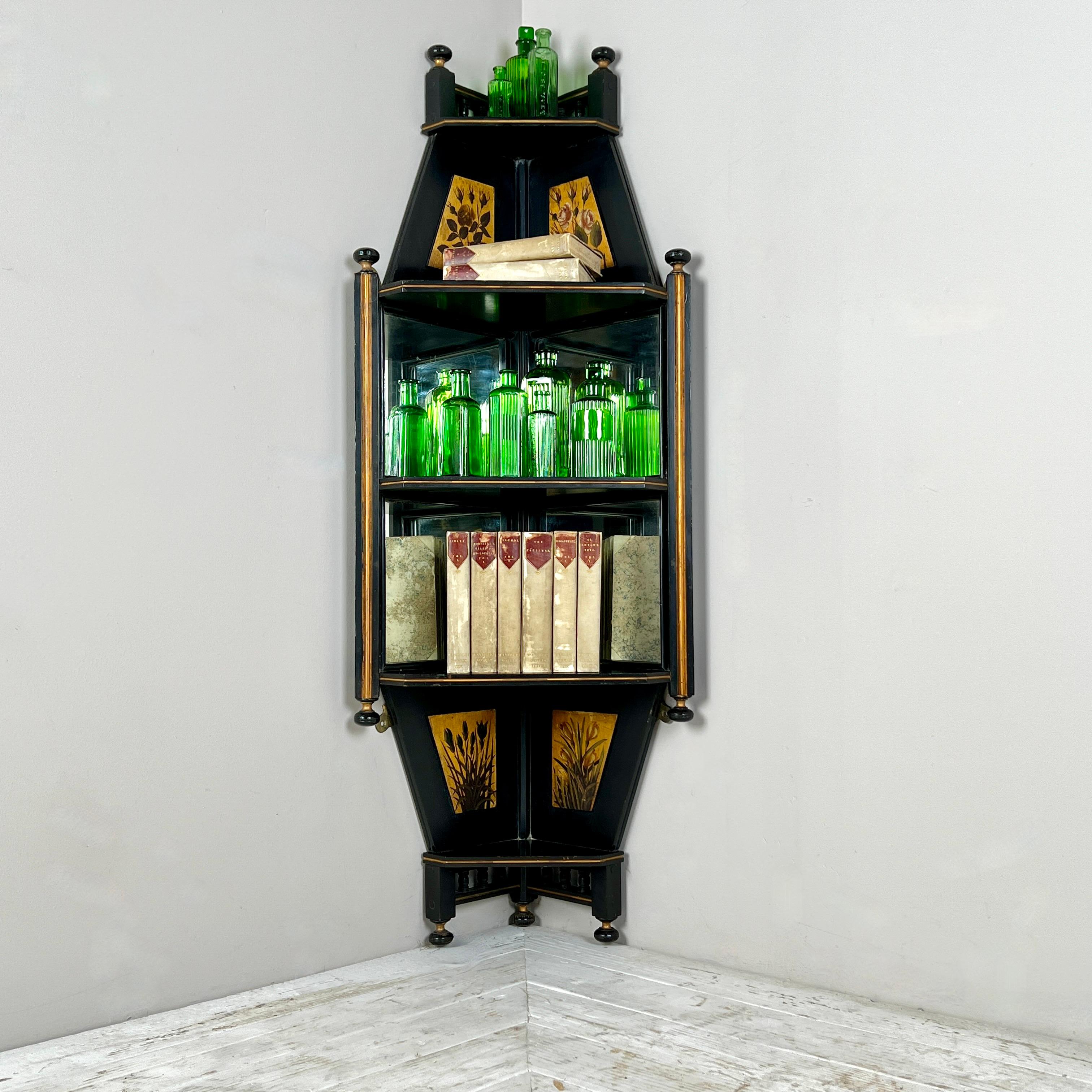 A 19th Century Aesthetic Movement Ebonised Corner Wall Shelf in the Eastlake Style
Previously purchased from the historic Peter Jones store in Sloane Square, London, this elegant corner shelf showcases the timeless appeal of the Aesthetic