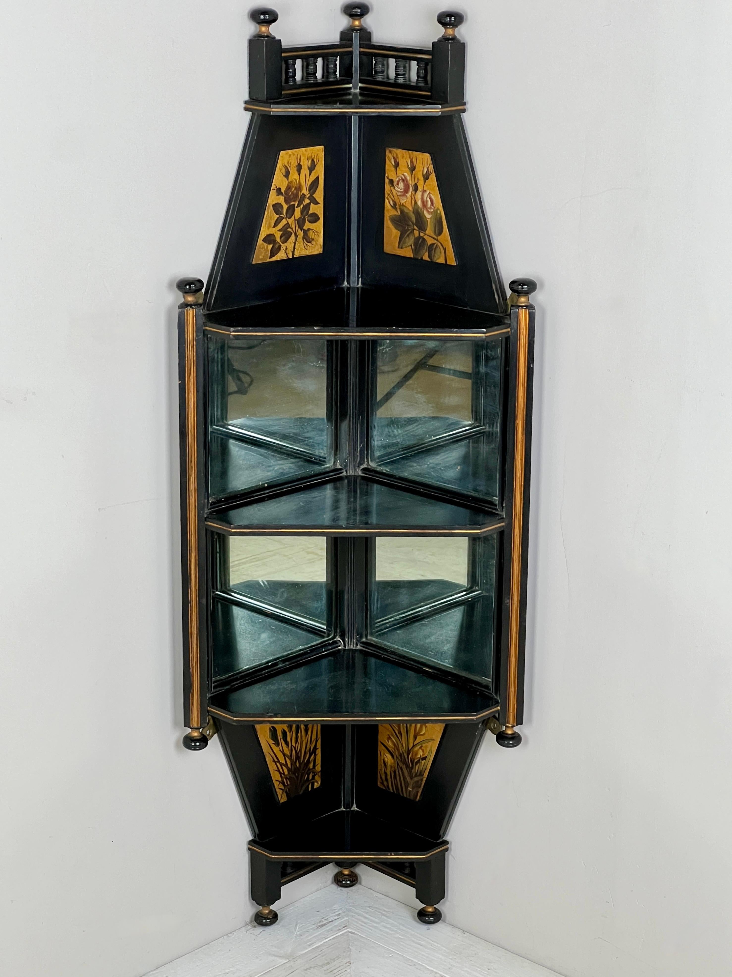 Late C19th Aesthetic Movement Ebonised And Mirrored Corner Shelf In Good Condition For Sale In London, GB
