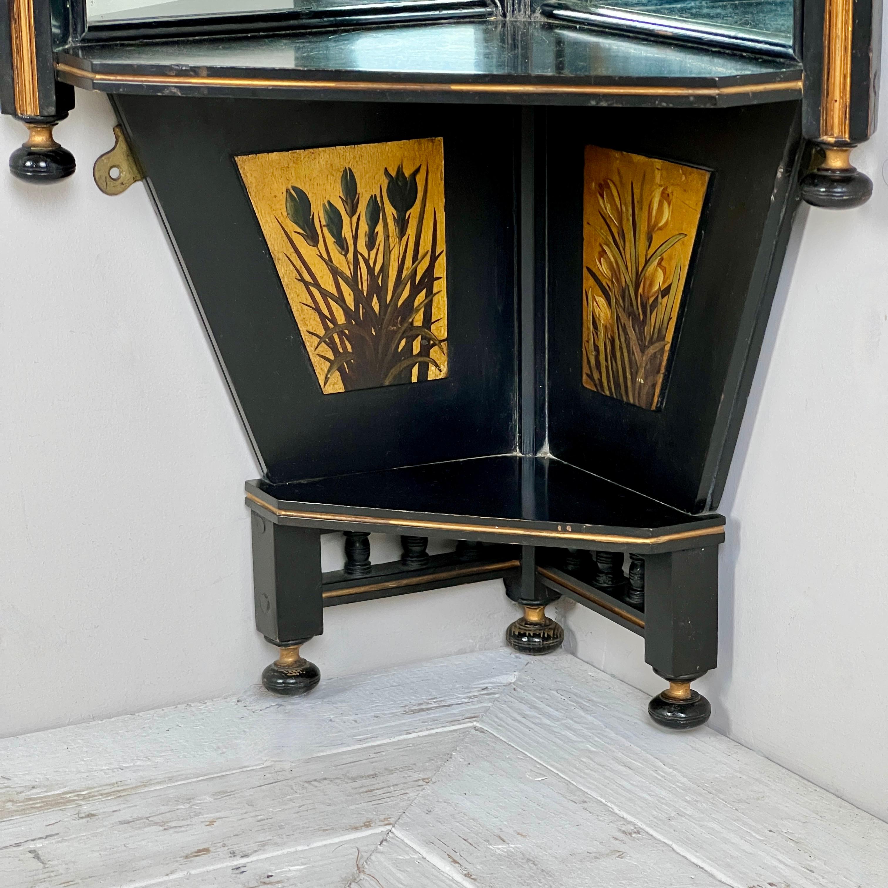 Late C19th Aesthetic Movement Ebonised And Mirrored Corner Shelf For Sale 3