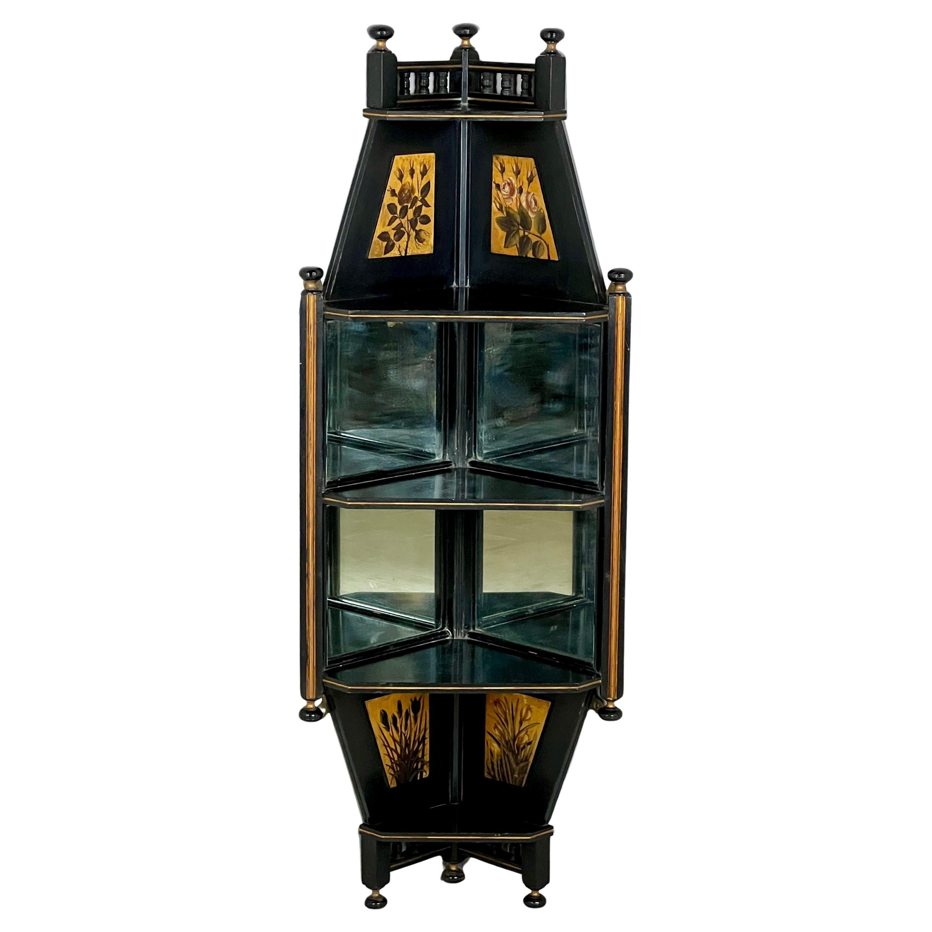 Late C19th Aesthetic Movement Ebonised And Mirrored Corner Shelf For Sale