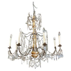 Late C19th century Italian 8-arm gilt chandelier with glass swags and lustres