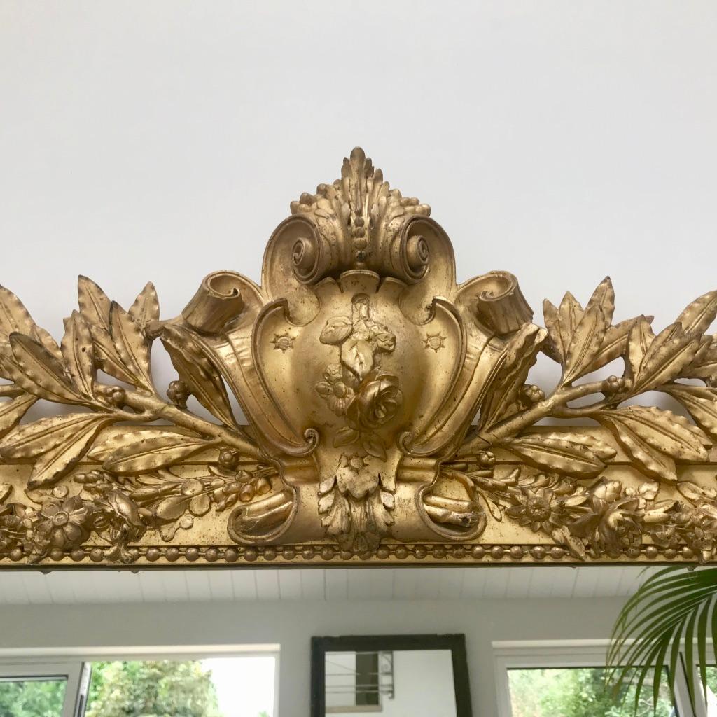 Louis XVI Late 19th Century French Giltwood Overmantle Mirror with Original Mirror Glass For Sale