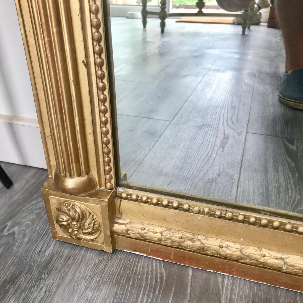 Late 19th Century French Giltwood Overmantle Mirror with Original Mirror Glass For Sale 2