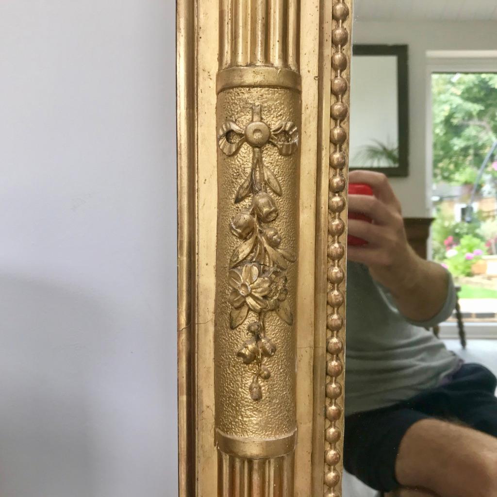Late 19th Century French Giltwood Overmantle Mirror with Original Mirror Glass For Sale 3