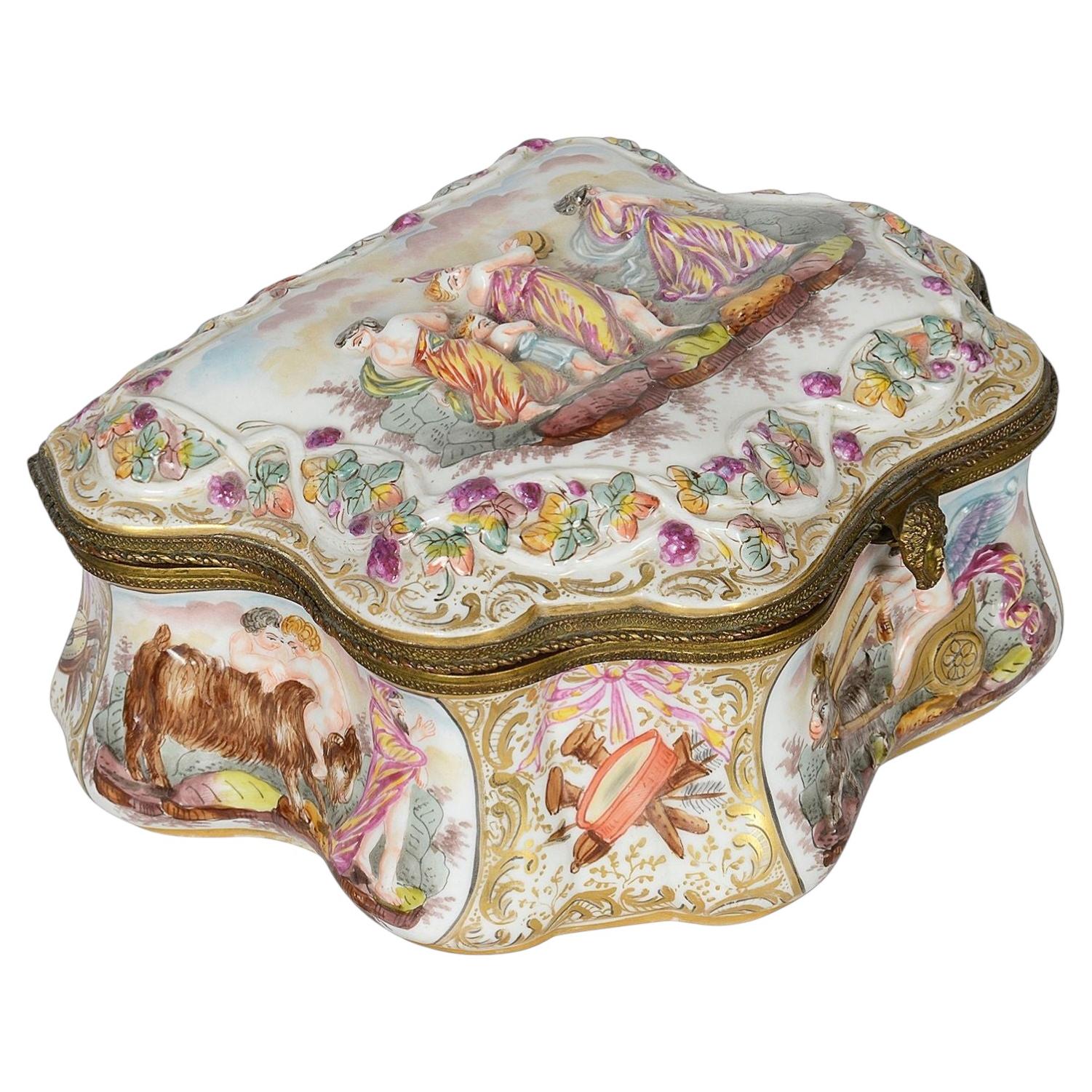 Late C19th Porcelain Jewellery Casket.