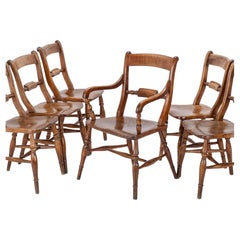 Fin du 19e siècle Ensemble de 6 chaises de cuisine et de salle à manger en orme, frêne et hêtre, de type Windsor Farmhouse Carver