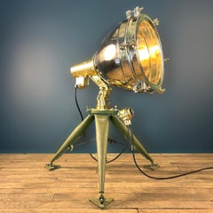 Late Century Brass And Stainless Searchlight - US Army Tripod and Marine Switch