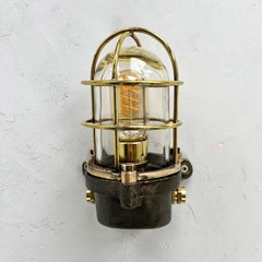 Late Century British Cast Steel, Brass & Bronze Wall Light, Cage & Glass Shade