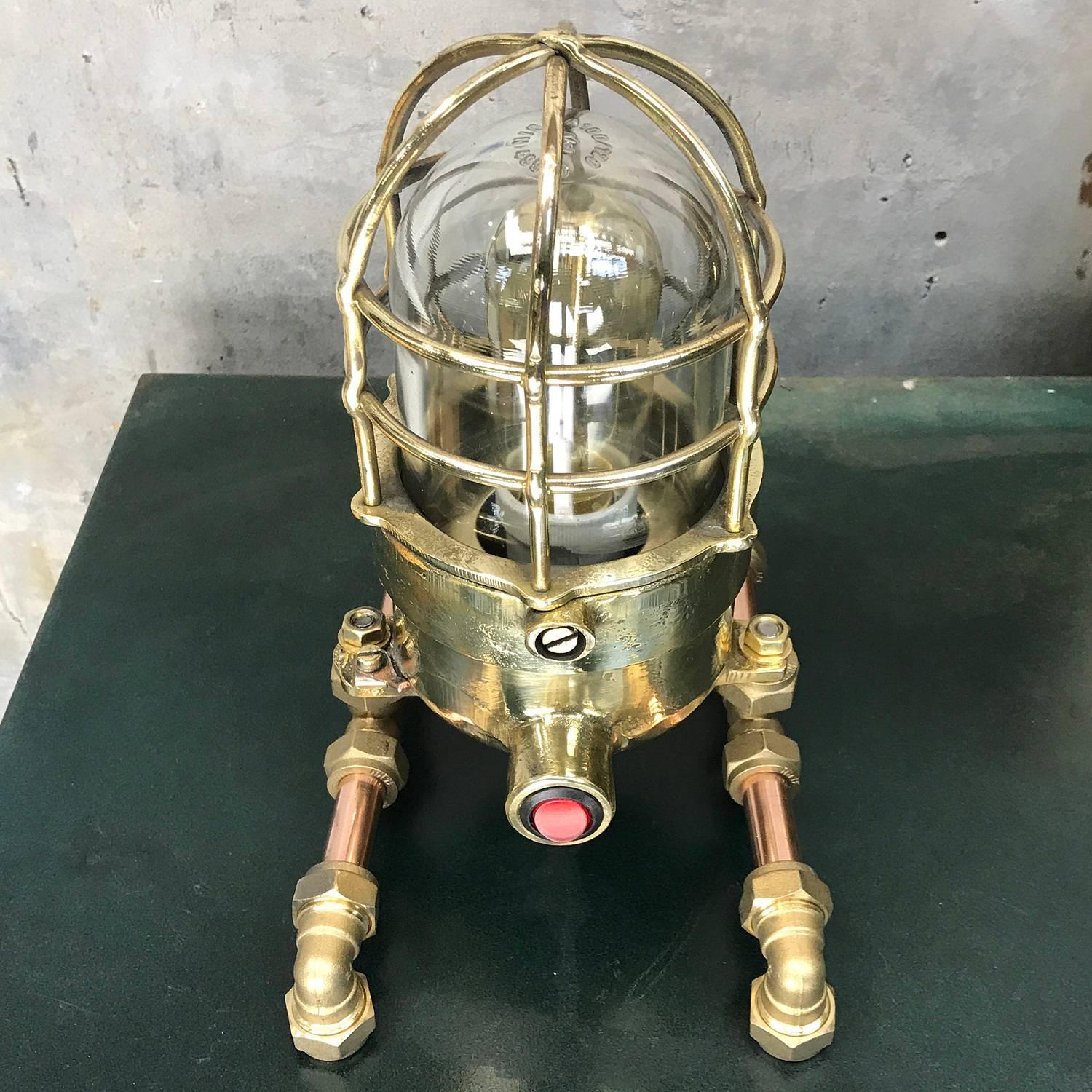 Late Century Bronze Brass Glass & Copper Edison Steampunk Industrial Table Lamp For Sale 2