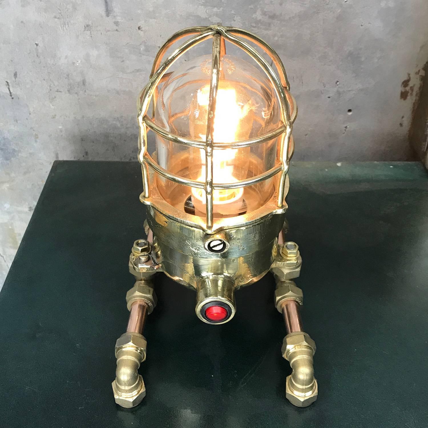 Late Century Bronze Brass Glass & Copper Edison Steampunk Industrial Table Lamp For Sale 3