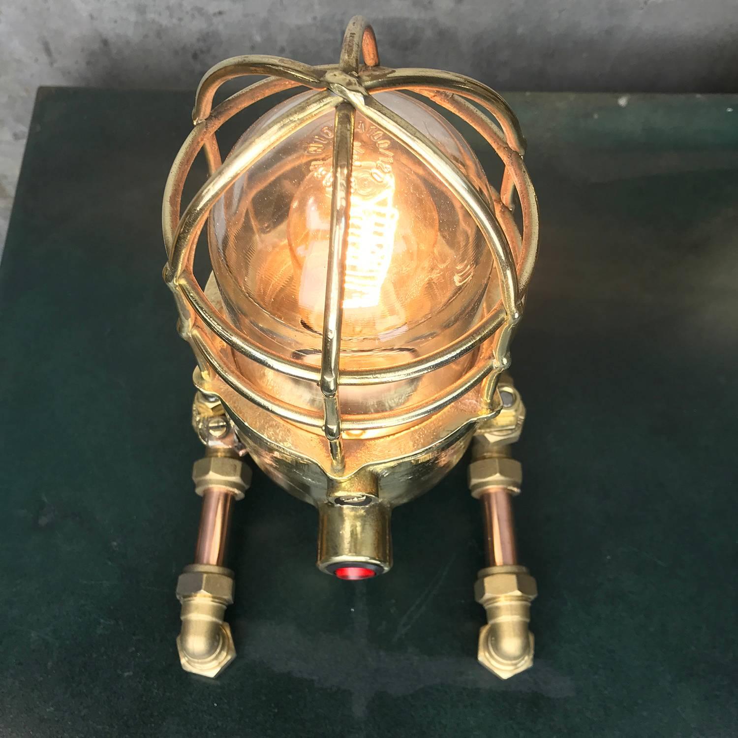 Late Century Bronze Brass Glass & Copper Edison Steampunk Industrial Table Lamp For Sale 4