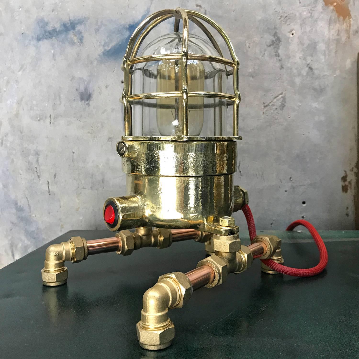 German Late Century Bronze Brass Glass & Copper Edison Steampunk Industrial Table Lamp For Sale