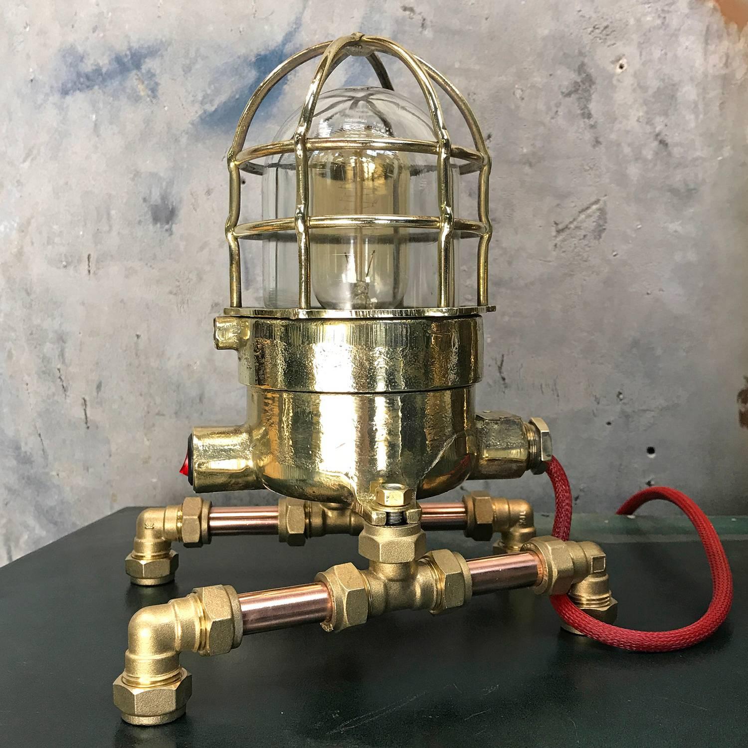 Cast Late Century Bronze Brass Glass & Copper Edison Steampunk Industrial Table Lamp For Sale