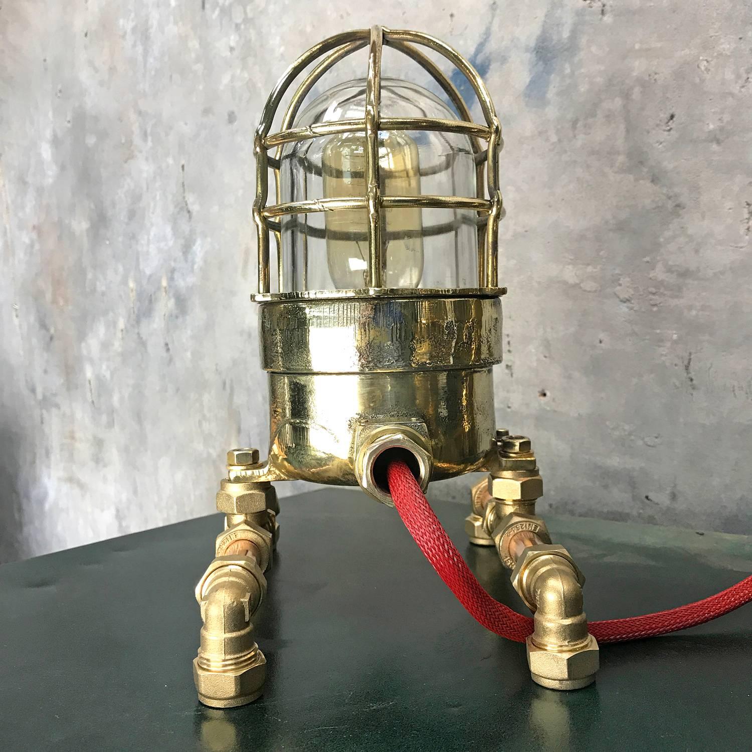 Late Century Bronze Brass Glass & Copper Edison Steampunk Industrial Table Lamp In Excellent Condition For Sale In Leicester, Leicestershire