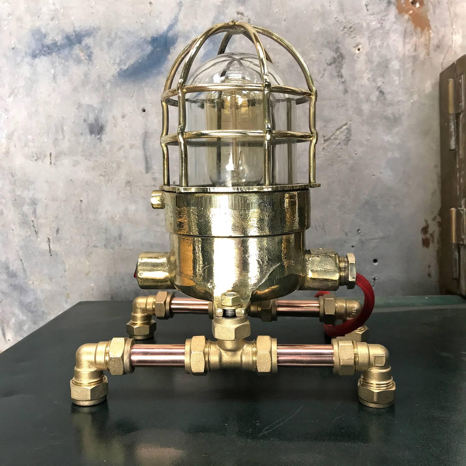 Late 20th Century Late Century Bronze Brass Glass & Copper Edison Steampunk Industrial Table Lamp For Sale