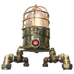 Lampada da tavolo industriale Edison Steampunk di fine secolo in ottone, vetro e rame