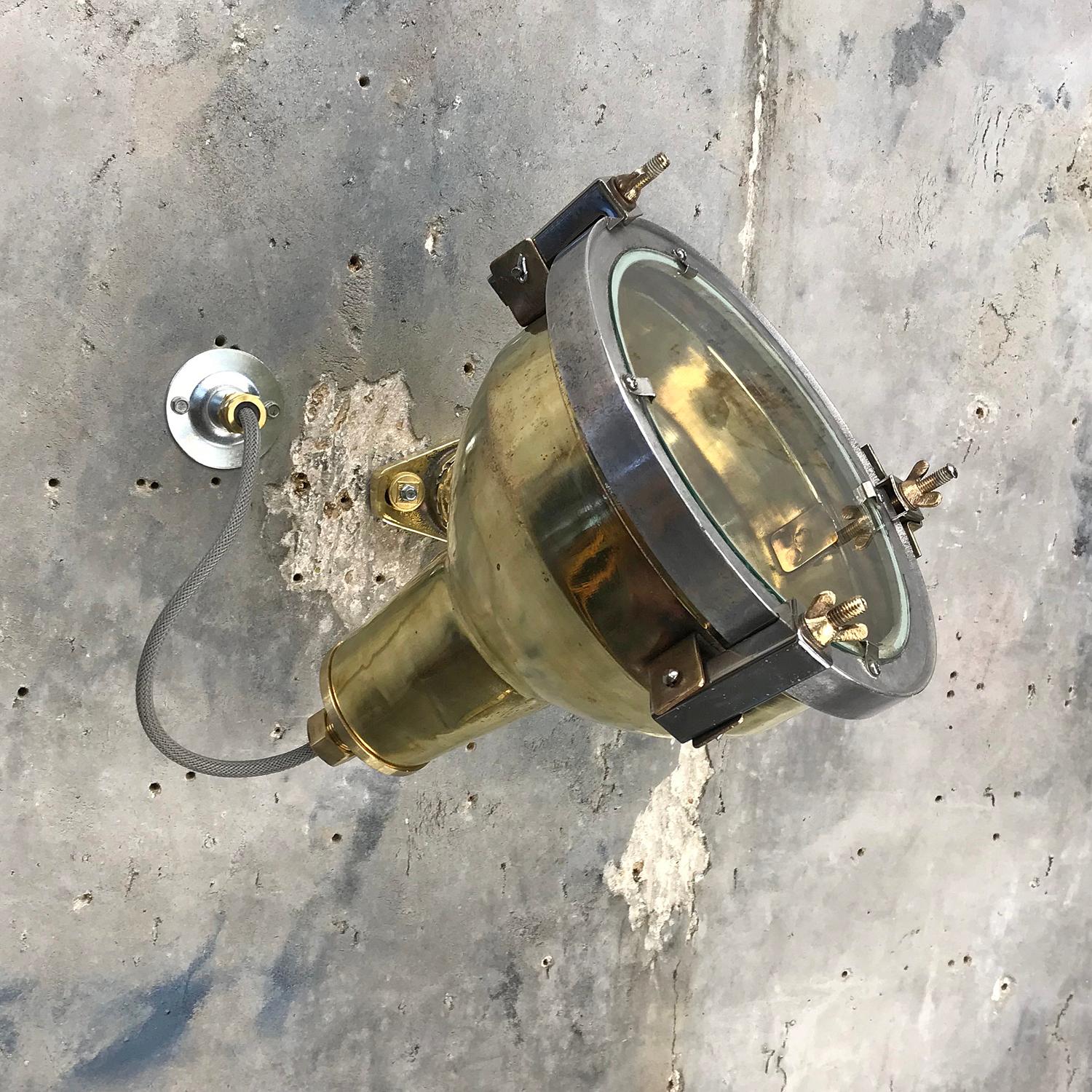 Late Century Cast Brass, Aluminum and Glass Industrial Uplighter or Wall Washer 5