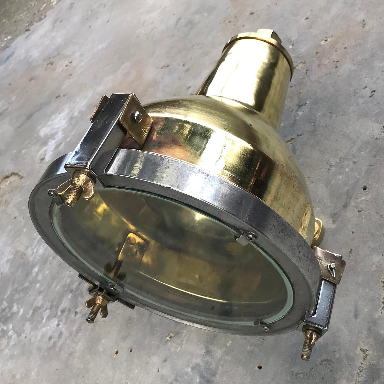 Late Century Cast Brass, Aluminum and Glass Industrial Uplighter or Wall Washer In Good Condition In Leicester, Leicestershire