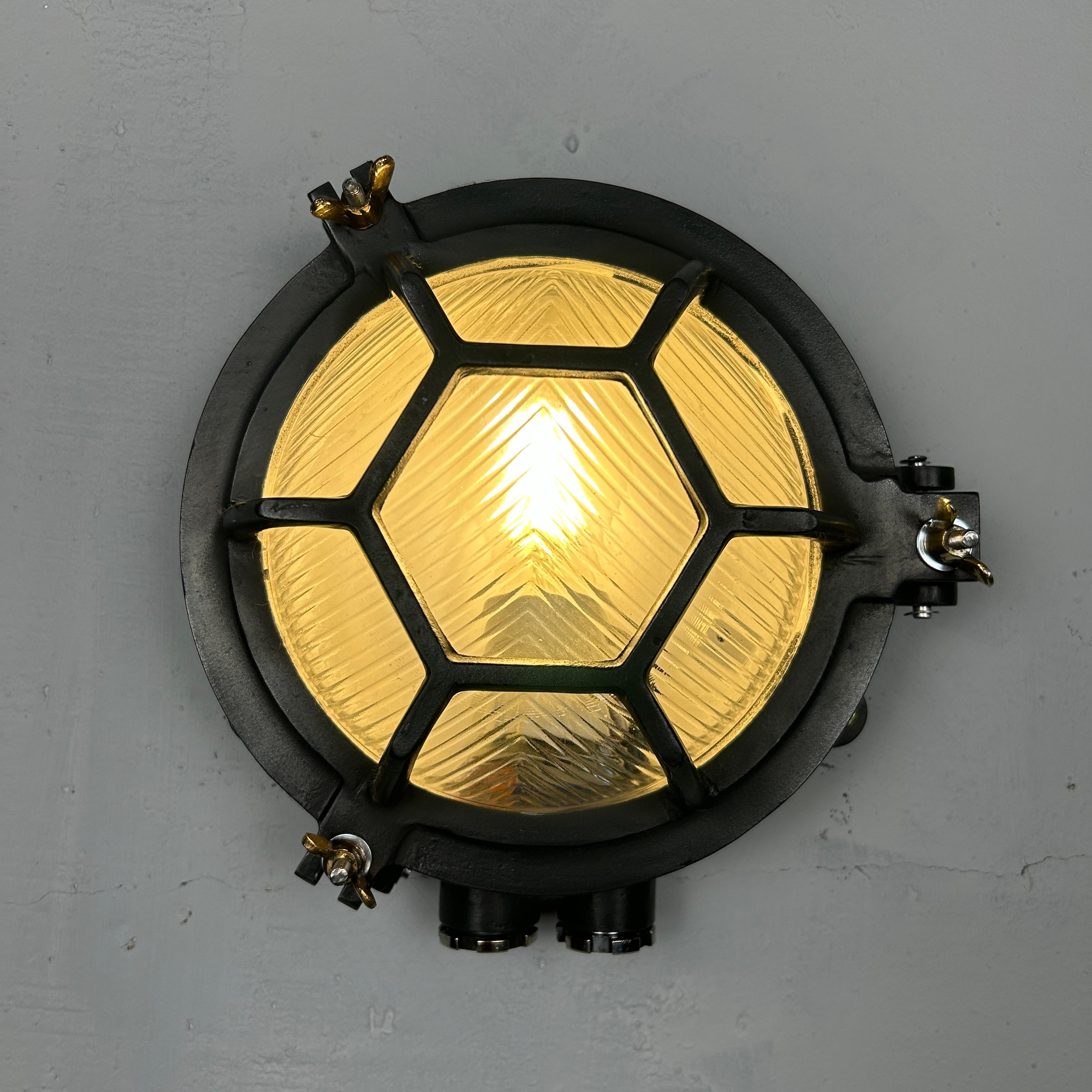 Aplique Circular de Fundición Siglo Tardío Jaula Hexagonal - Cristal Carrizo y Acabado Gun Metal Industrial en venta