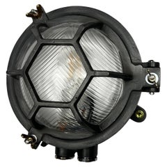 Late Century Cast Circular Wall Light Hex Cage - Reeded Glass & Gun Metal Finish