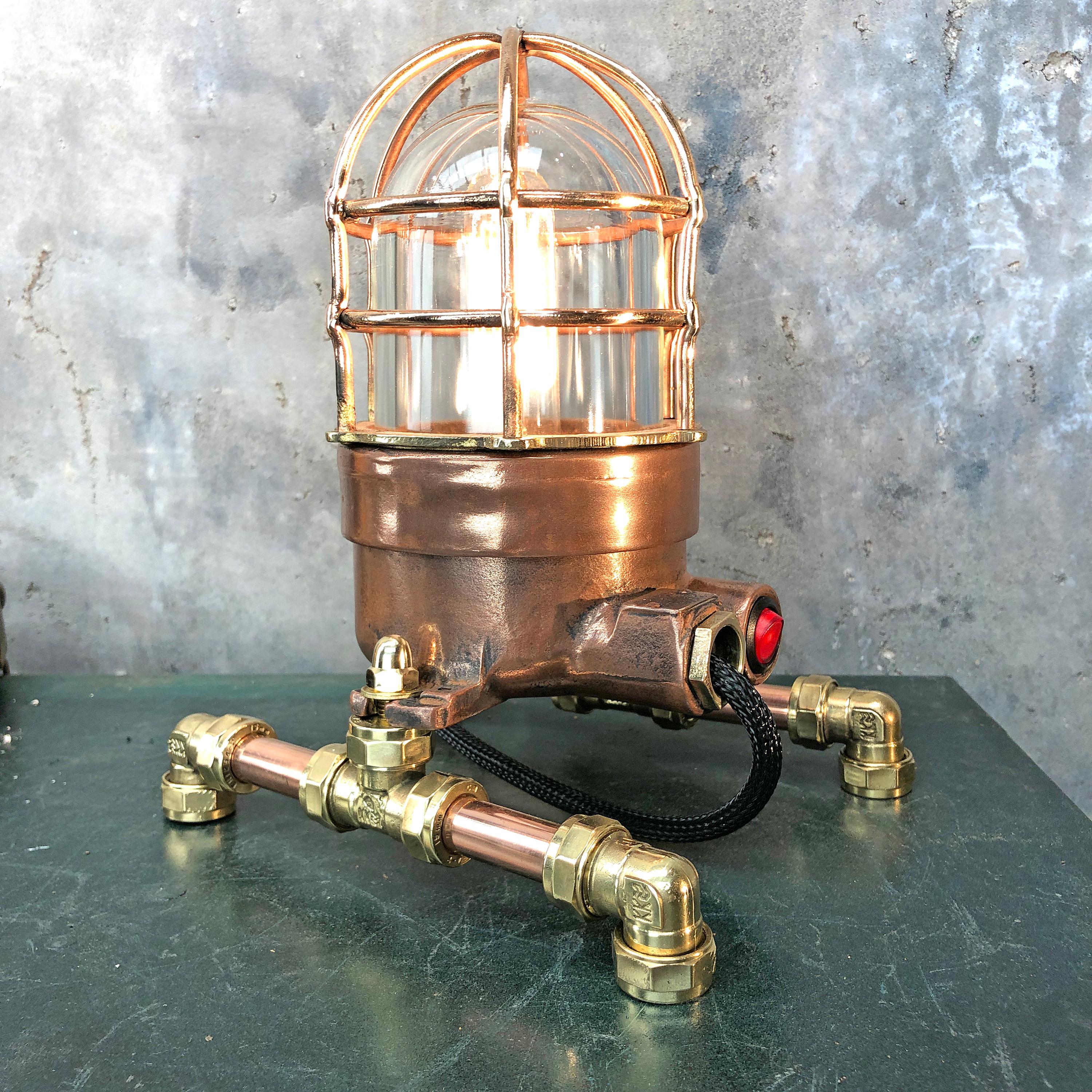 Late Century Copper, Brass and Glass Edison Steampunk Industrial Table Lamp For Sale 2
