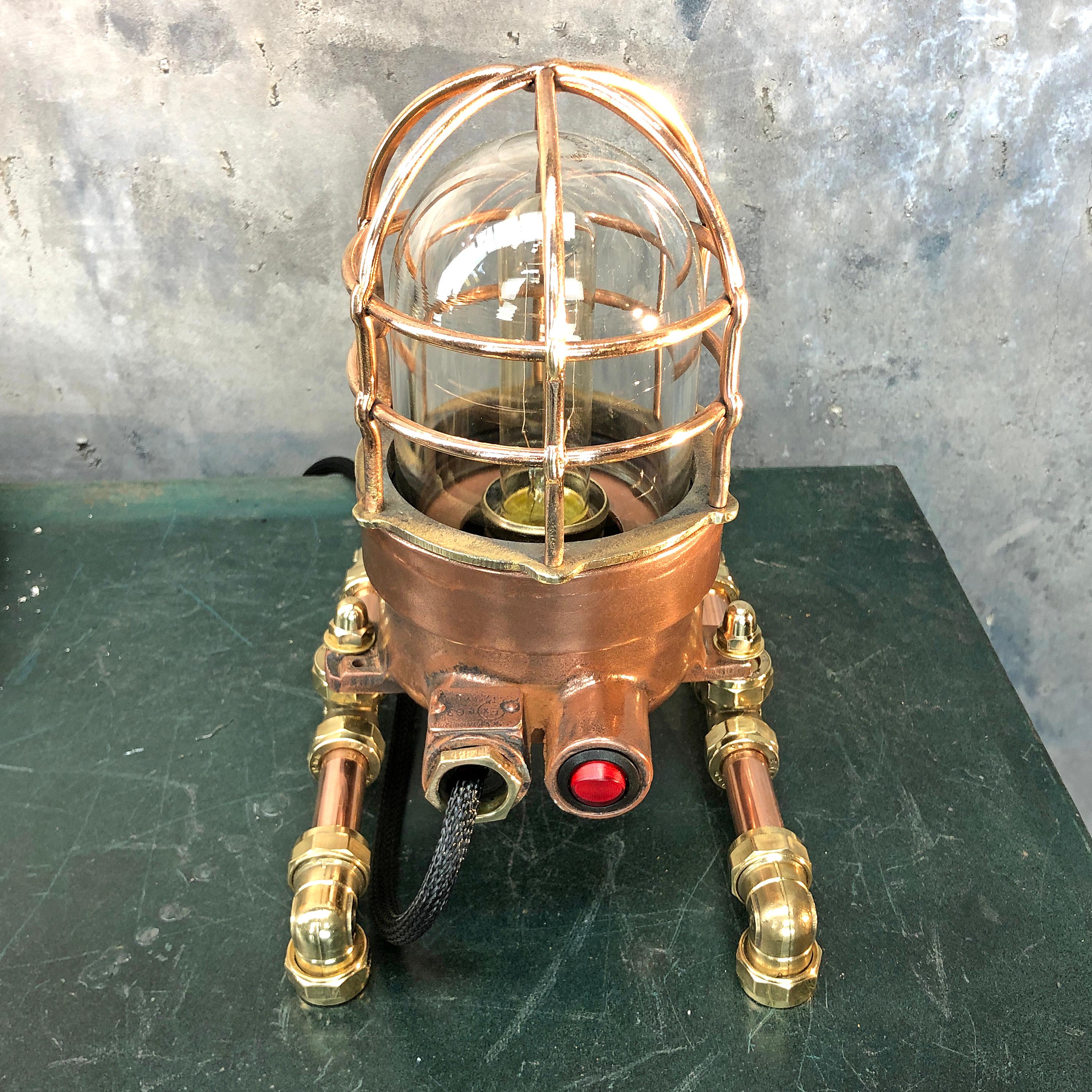 Late Century Copper, Brass and Glass Edison Steampunk Industrial Table Lamp For Sale 5