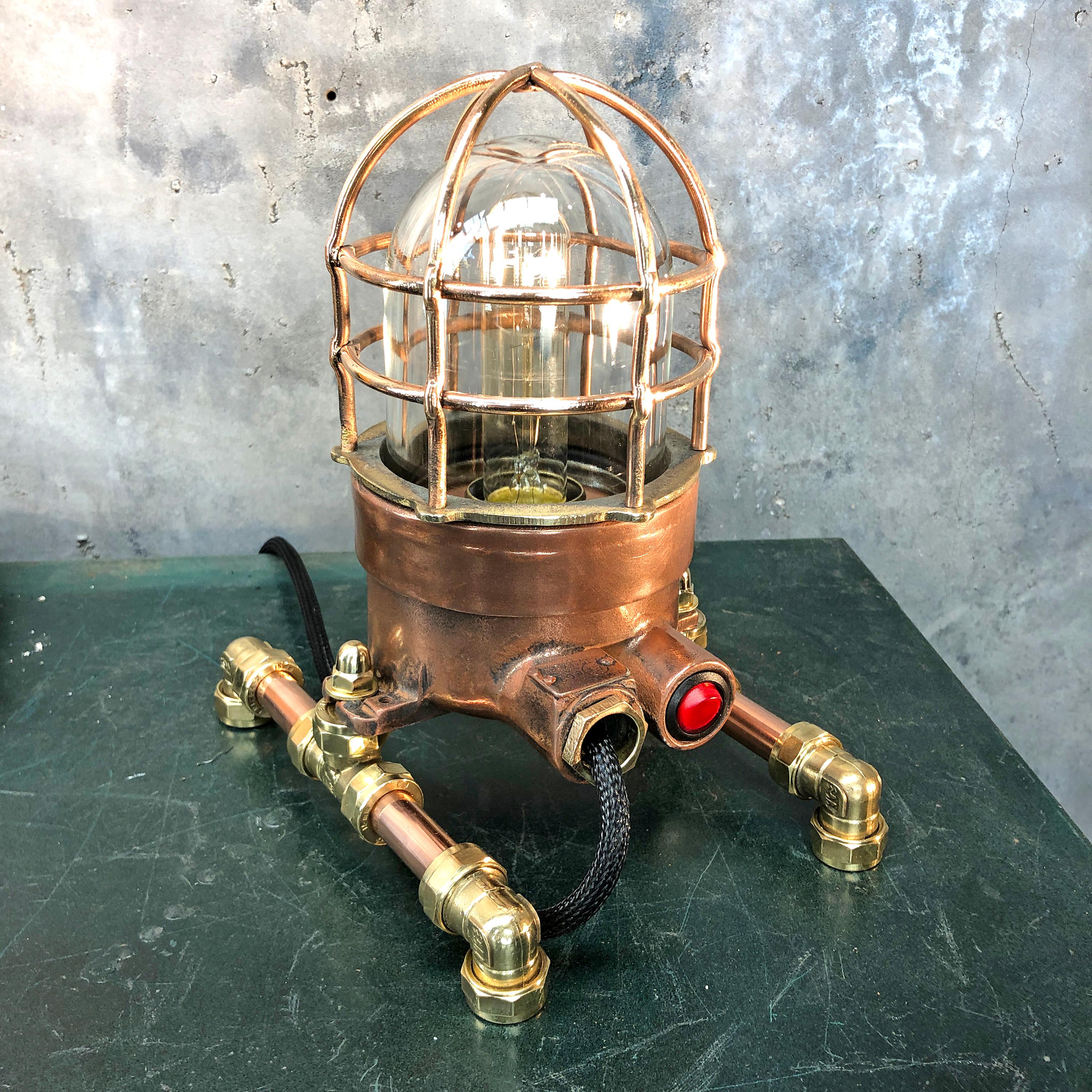 Late Century Copper, Brass and Glass Edison Steampunk Industrial Table Lamp For Sale 6