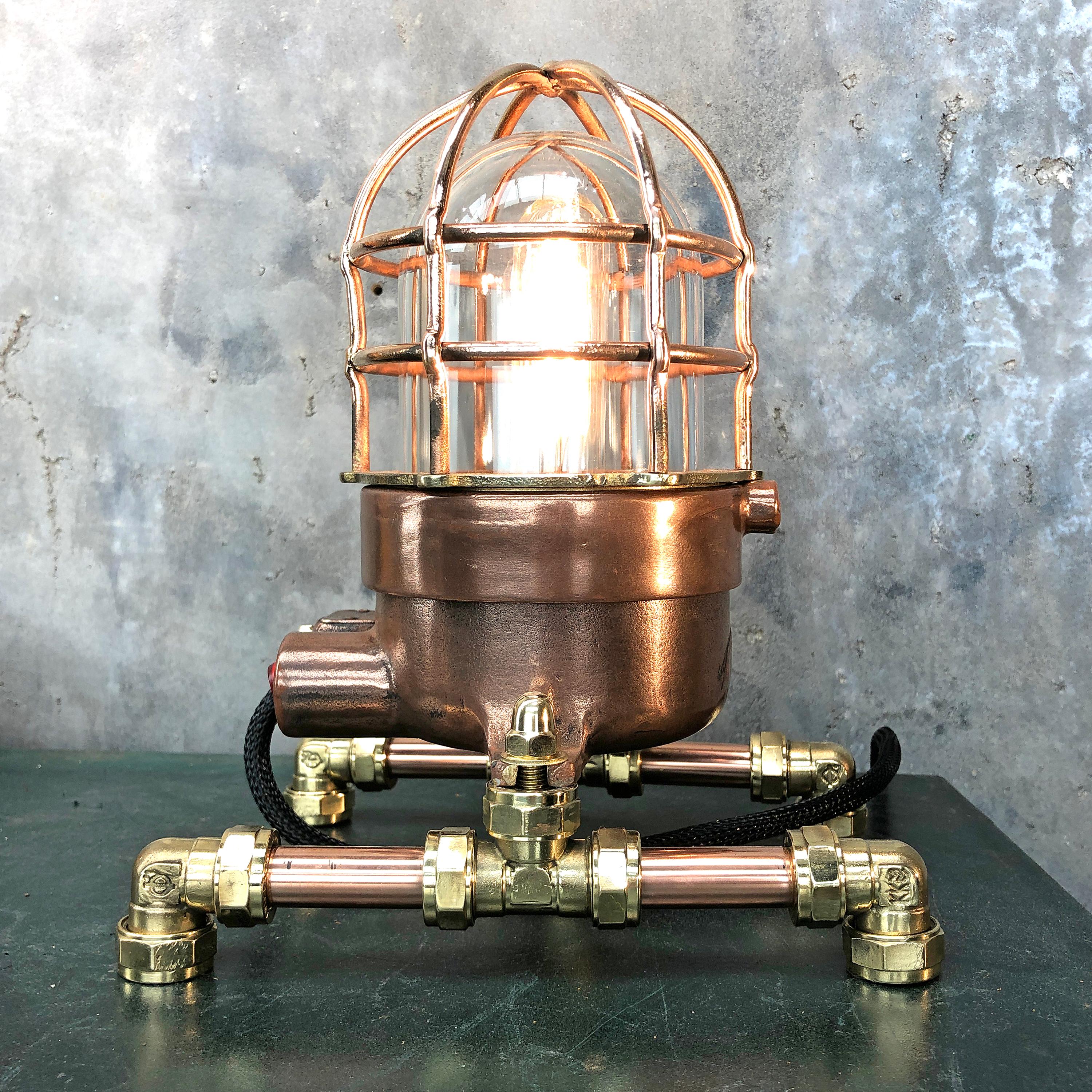 Late Century Copper, Brass and Glass Edison Steampunk Industrial Table Lamp In Excellent Condition For Sale In Leicester, Leicestershire