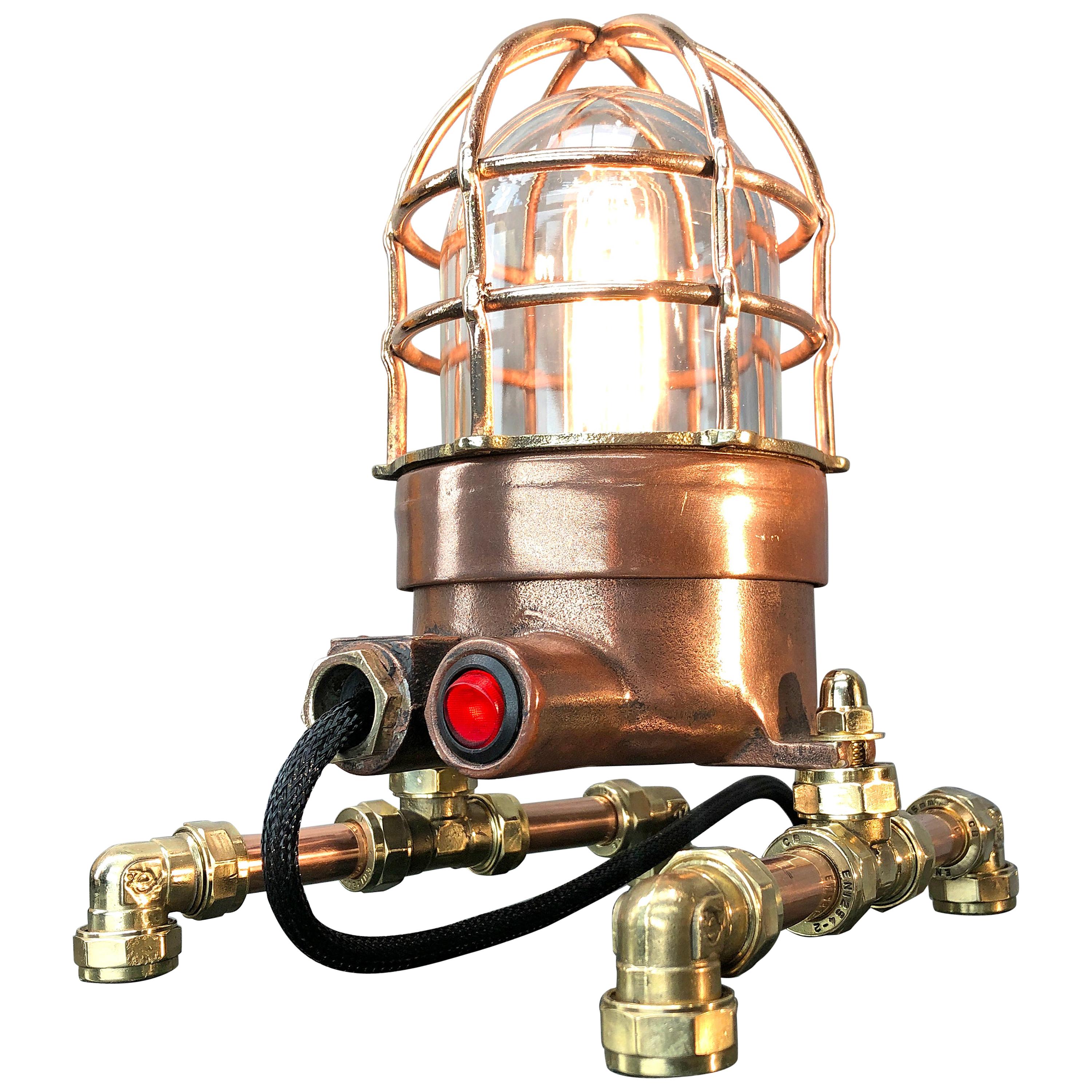 Late Century Copper, Brass and Glass Edison Steampunk Industrial Table Lamp