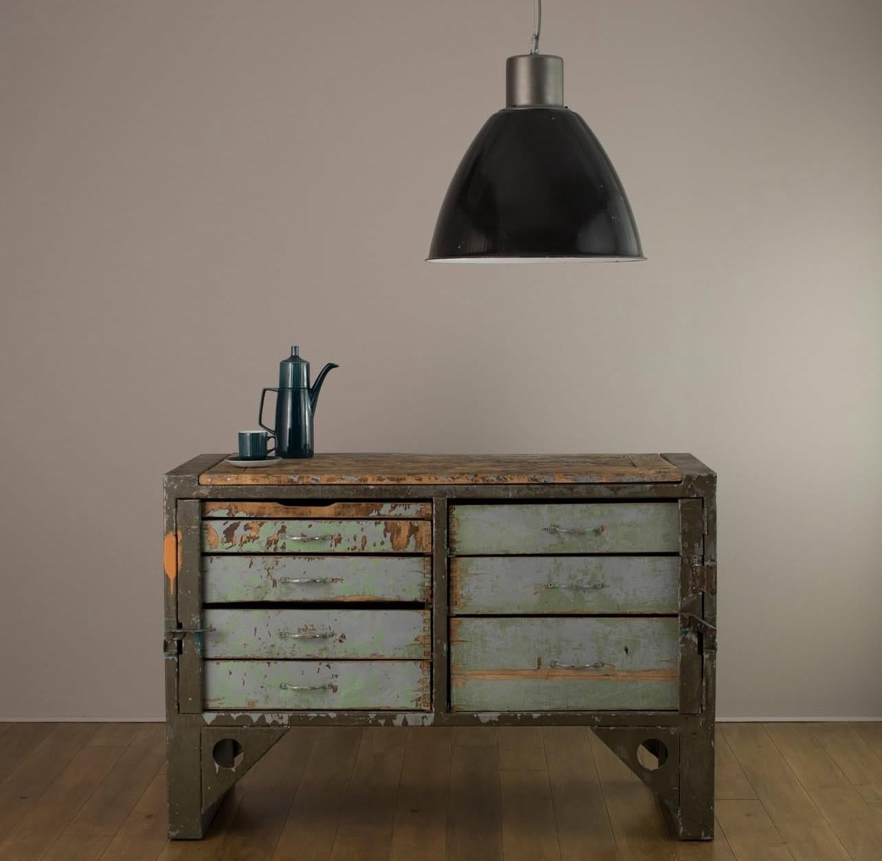 Steel Late Century Czech Large Black Enamel Factory Ceiling Light For Sale