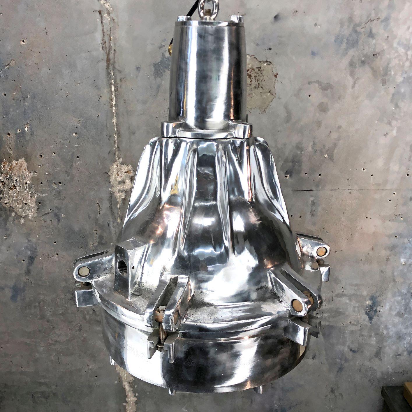 Cast Late Century Explosion Proof Industrial Aluminium and Glass Ceiling Pendant For Sale