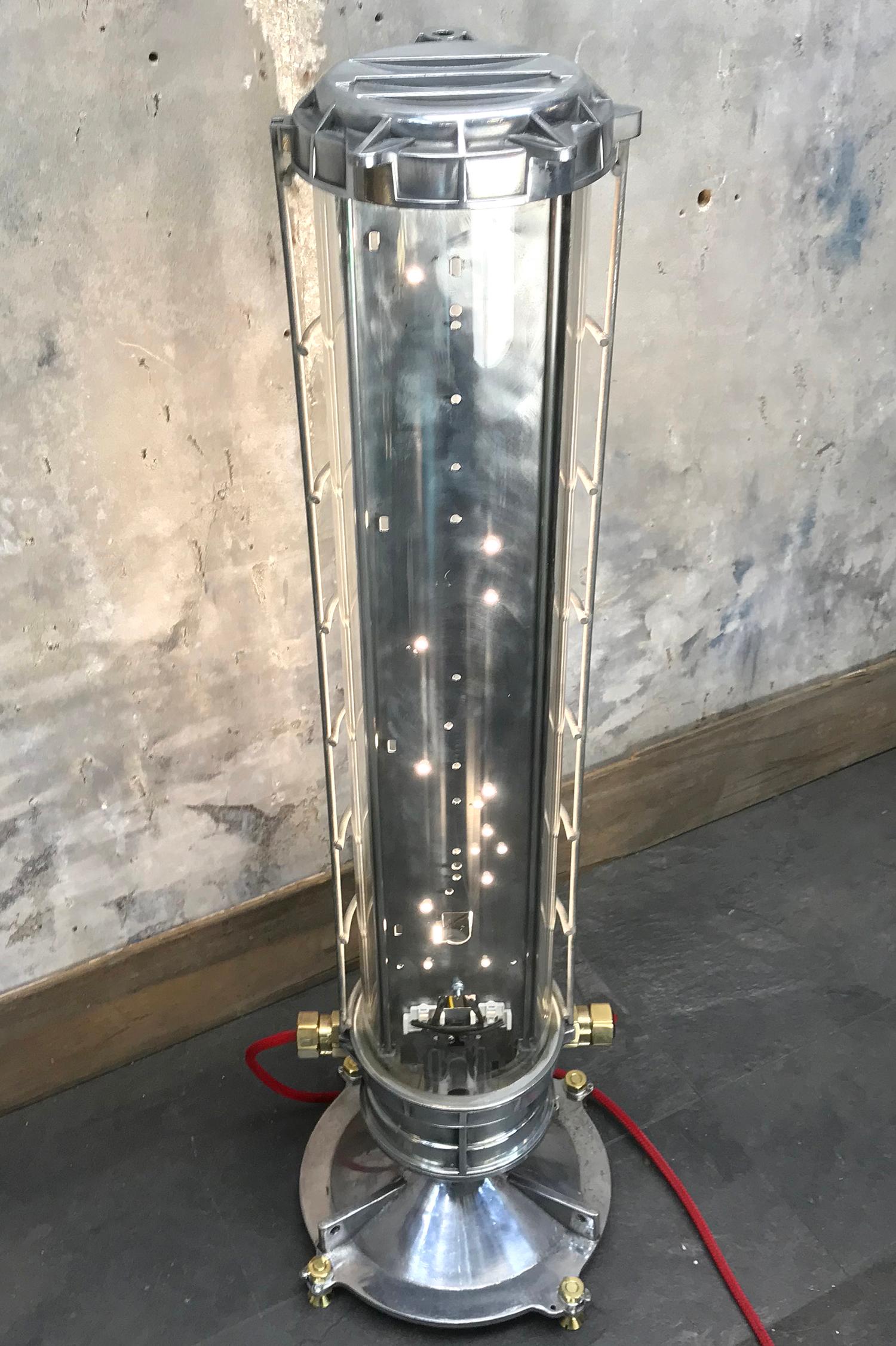 Late Century French Aluminium and Glass Explosion Proof Floor Standing Tube Lamp 3