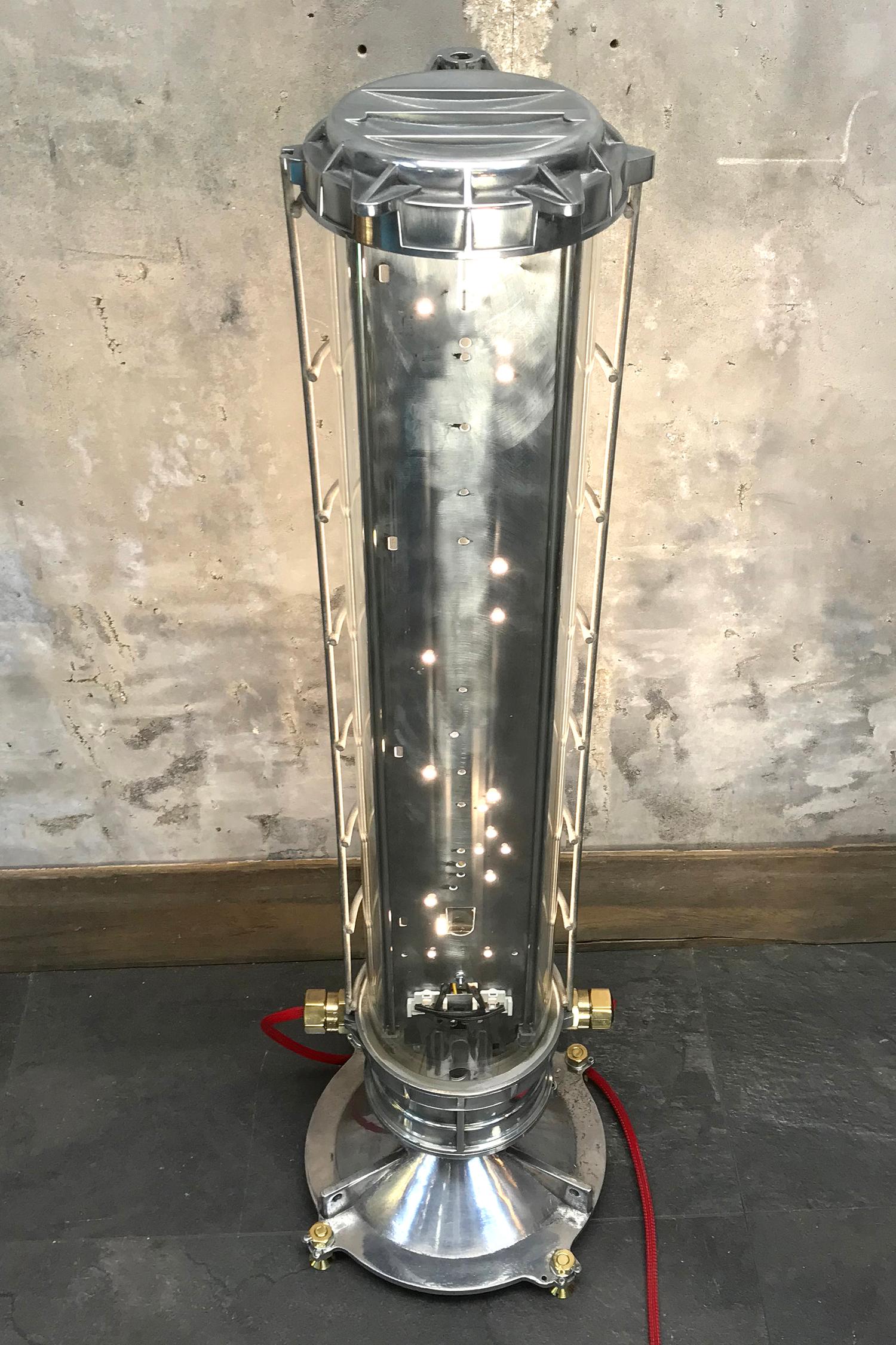 Late Century French Aluminium and Glass Explosion Proof Floor Standing Tube Lamp 4