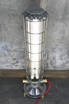 Late Century French Aluminium and Glass Explosion Proof Floor Standing Tube Lamp