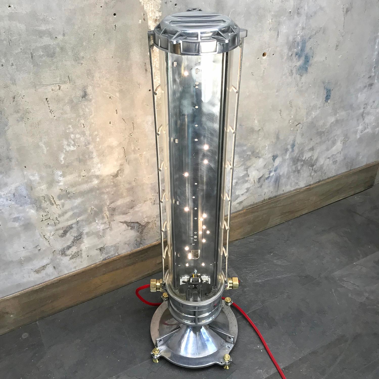 Industrial Late Century French Aluminium and Glass Explosion Proof Floor Standing Tube Lamp