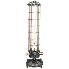 Vintage Late Century French Aluminium and Glass Explosion Proof Floor Standing Tube Lamp
