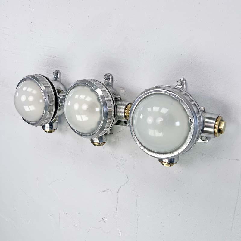 Late Century Frosted Glass Vintage Industrial Spotlight Trio  For Sale 3