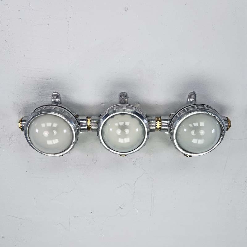 Late Century Frosted Glass Vintage Industrial Spotlight Trio  For Sale 4
