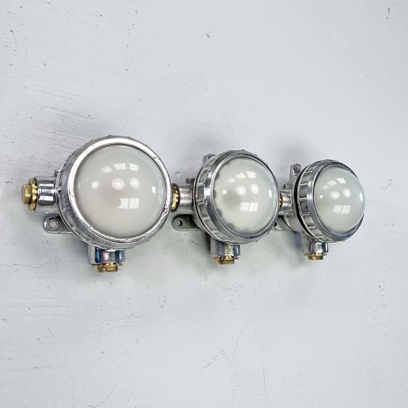 Late Century Frosted Glass Vintage Industrial Spotlight Trio  For Sale 1