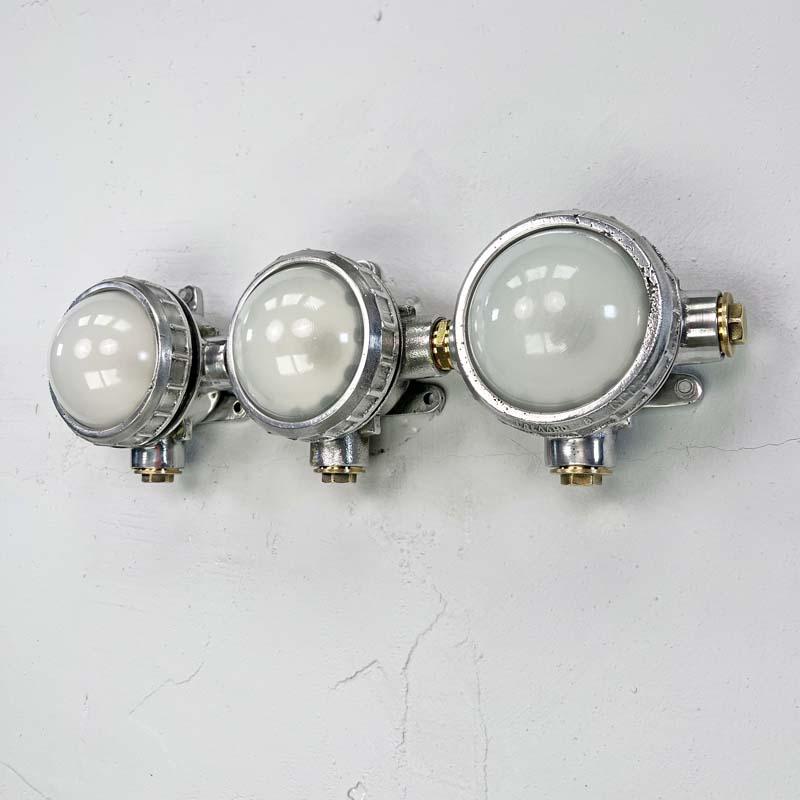 Late Century Frosted Glass Vintage Industrial Spotlight Trio  For Sale 2