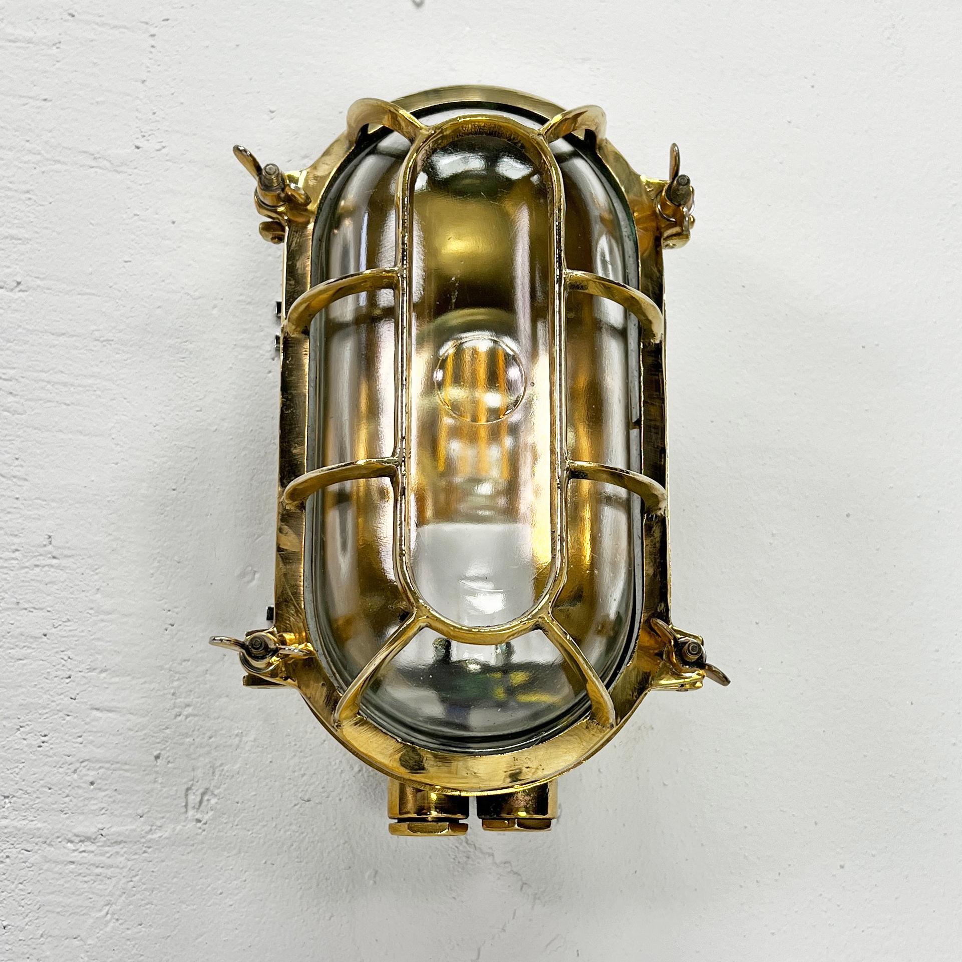 Late Century German Brass Oval Wall Sconce with Oval Cage & Glass Shade  For Sale 5