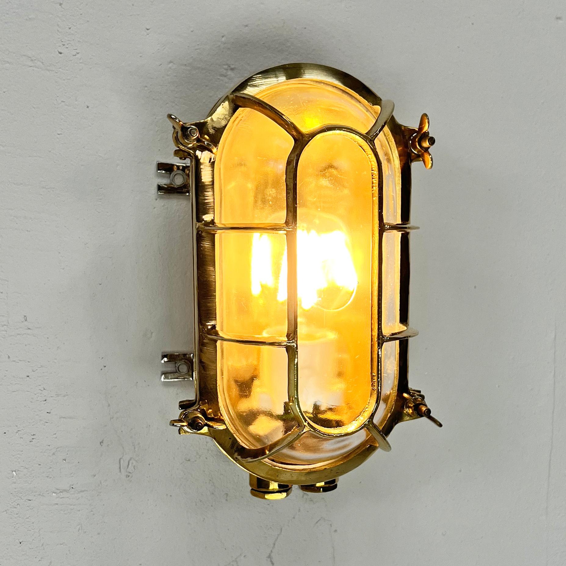 Late Century German Brass Oval Wall Sconce with Oval Cage & Glass Shade  For Sale 6