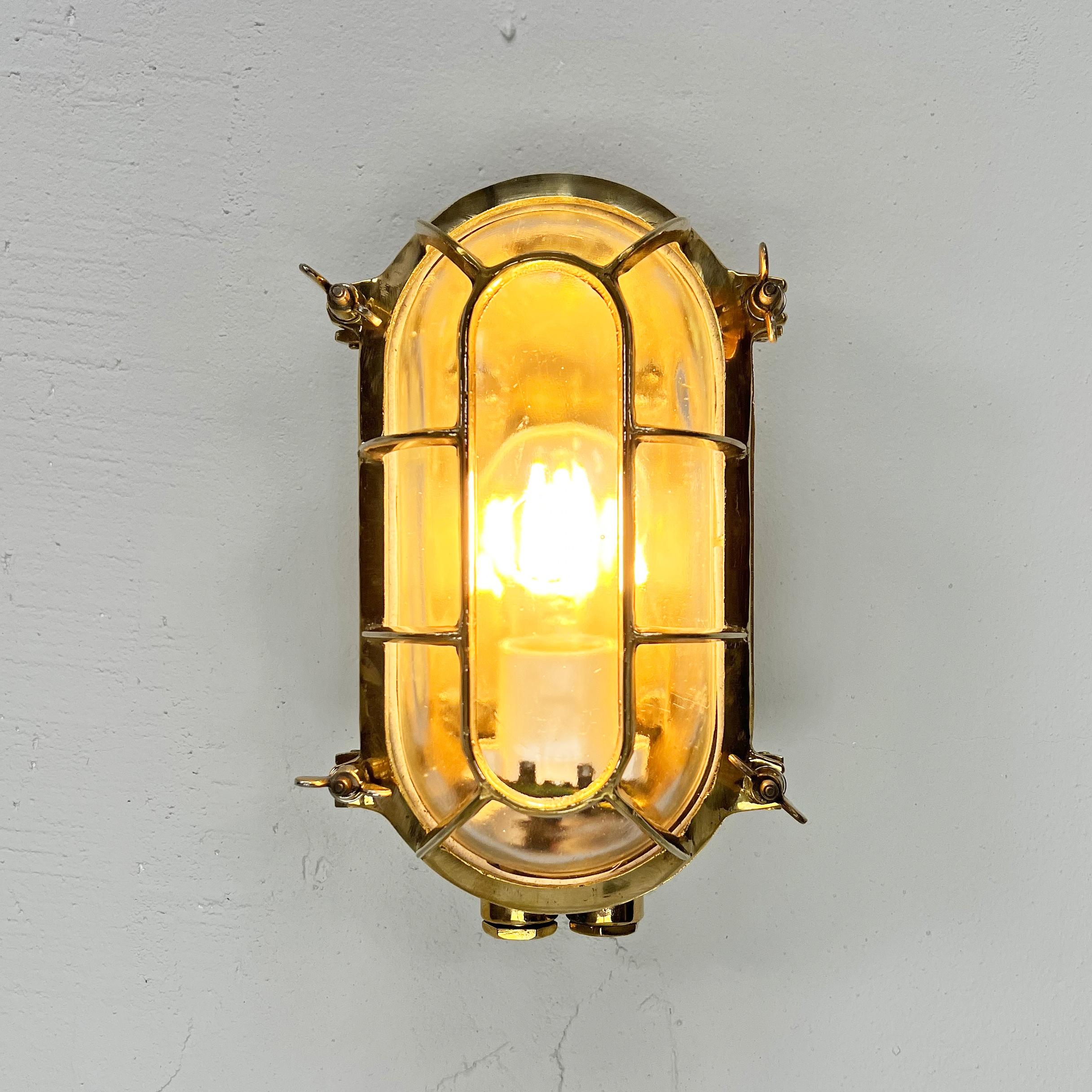 Late Century German Brass Oval Wall Sconce with Oval Cage & Glass Shade  For Sale 7