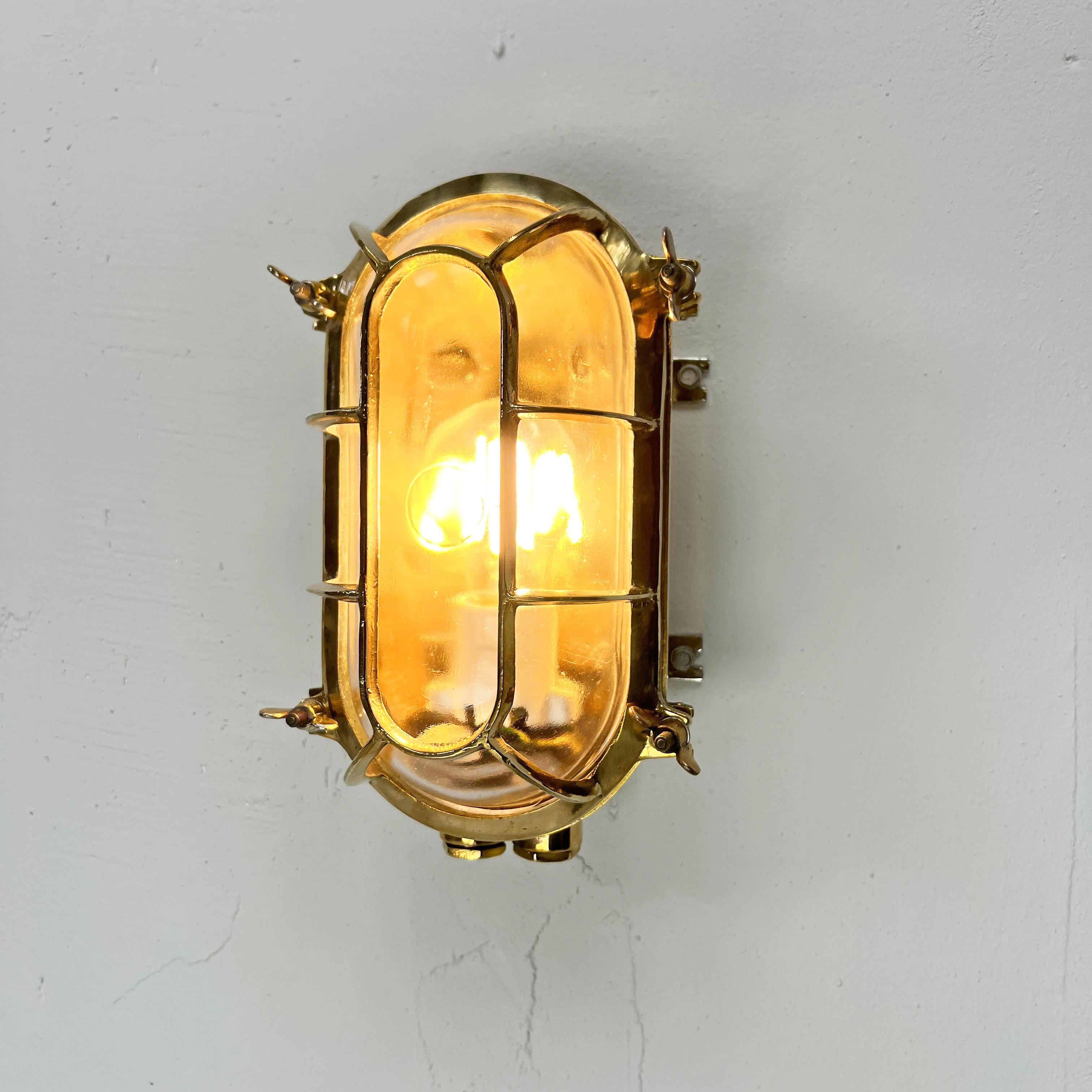 Late Century German Brass Oval Wall Sconce with Oval Cage & Glass Shade  For Sale 8